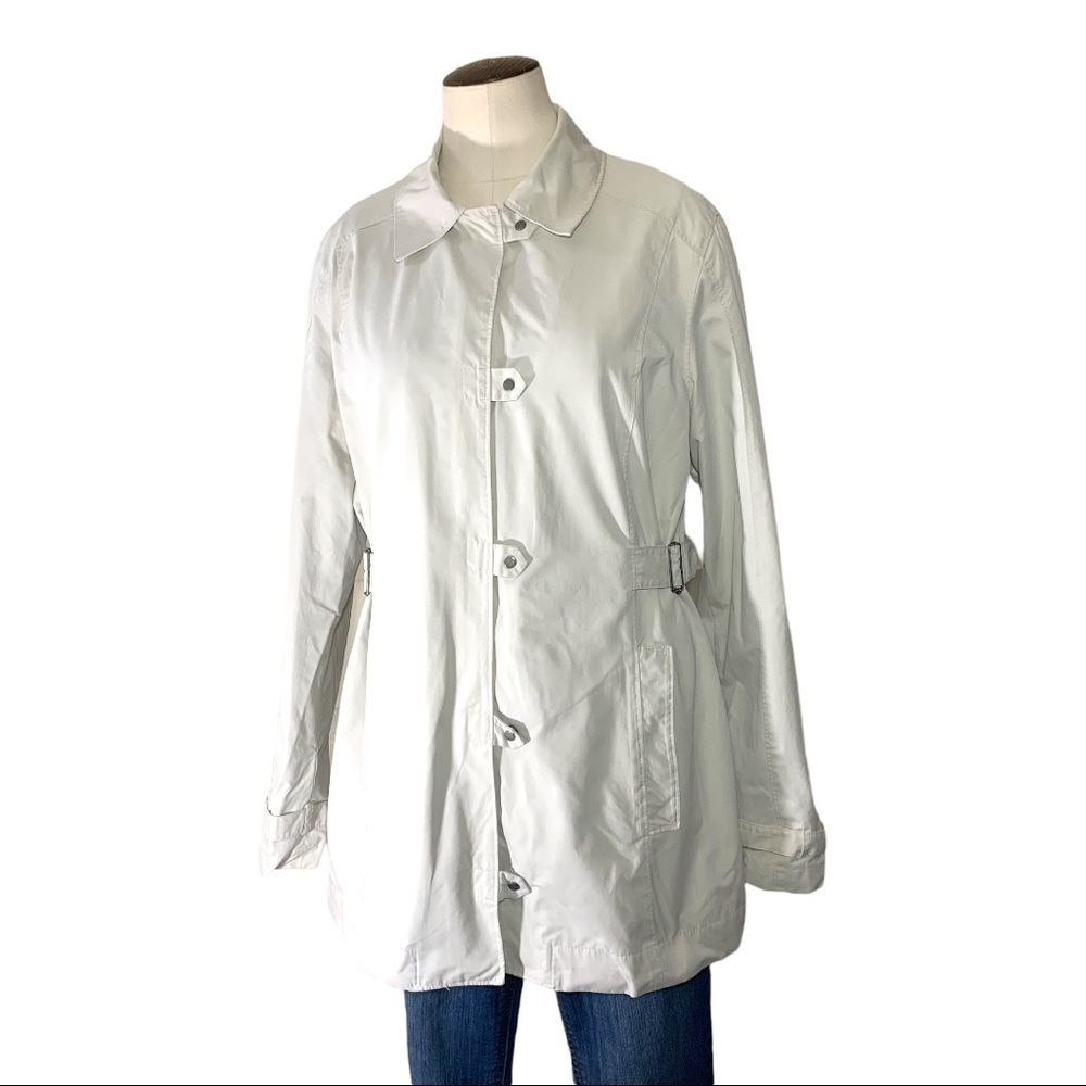 𝅺columbia Byron Bay Sportwear Beige Rain Jacket Ajustable Waist Zippered Coat
